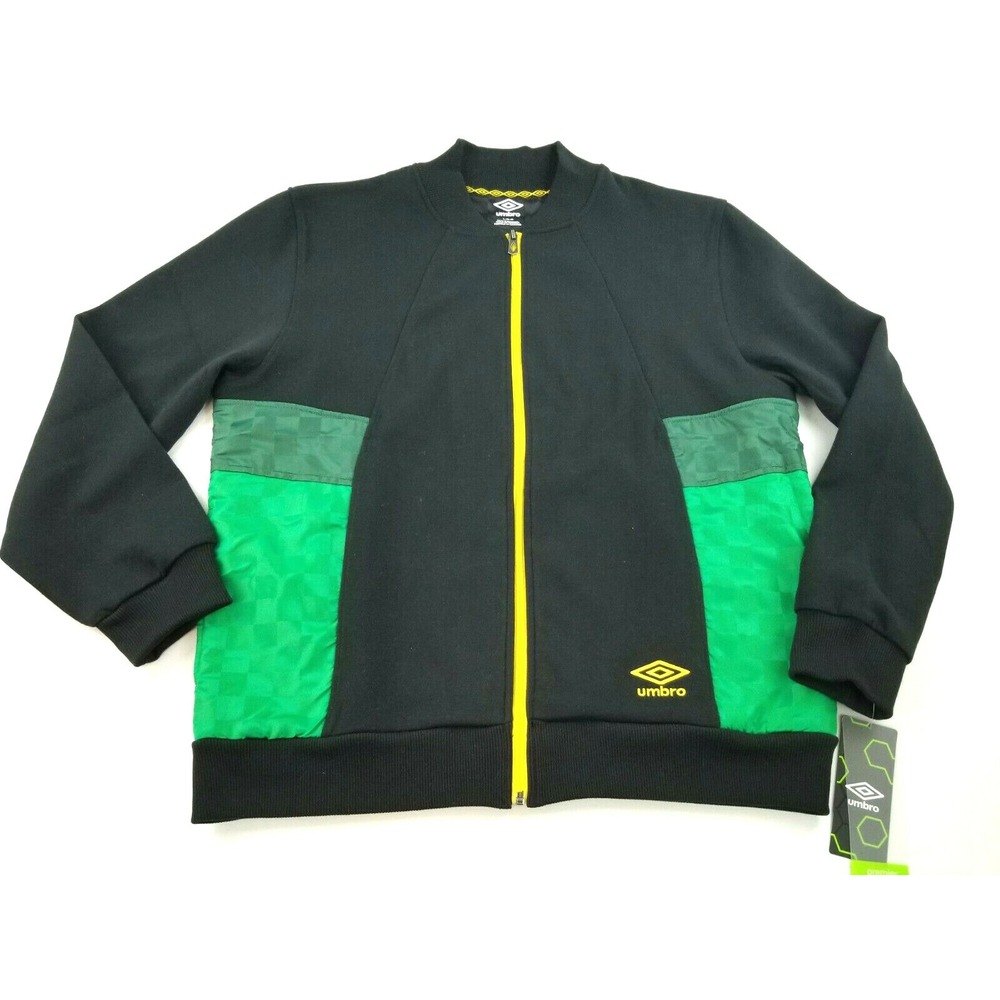 Umbro Mens Full Zip Track Jacket Black Green Yellow UUM1UAR7 Large NWT